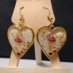 49ers themed Valentine's Day earrings